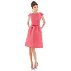Alfred Sung Cap Sleeve Bridesmaid Cocktail Dress Women’s Size 4 Papaya Pink D568